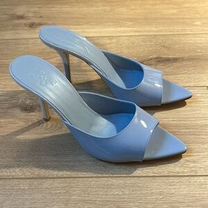 Brand New Gia Borghini Baby Blue Patent Leather Mules